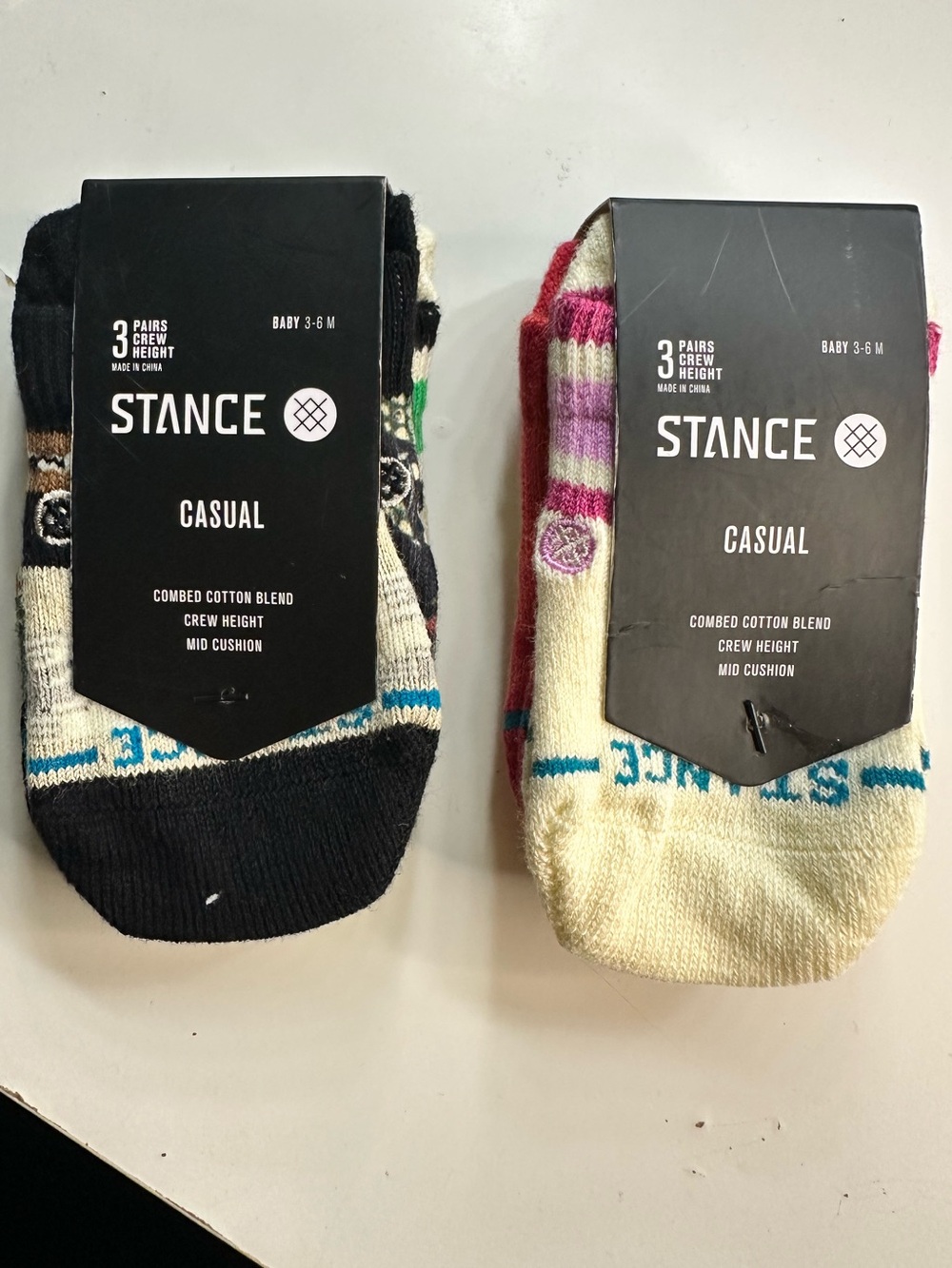 Stance BABY Casual Crew Socks - Black, Cream & Pink Accents